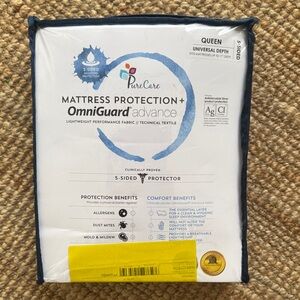 OmniGuard Advance Queen Mattress Protector - Navy Trim White Cover